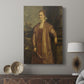 Canvas art print featuring a composed portrait with gentle shading and detail displayed in a modern interior space.