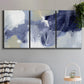 Three-panel canvas wall art featuring abstract sky break composition, displayed in a modern living room above a sofa.