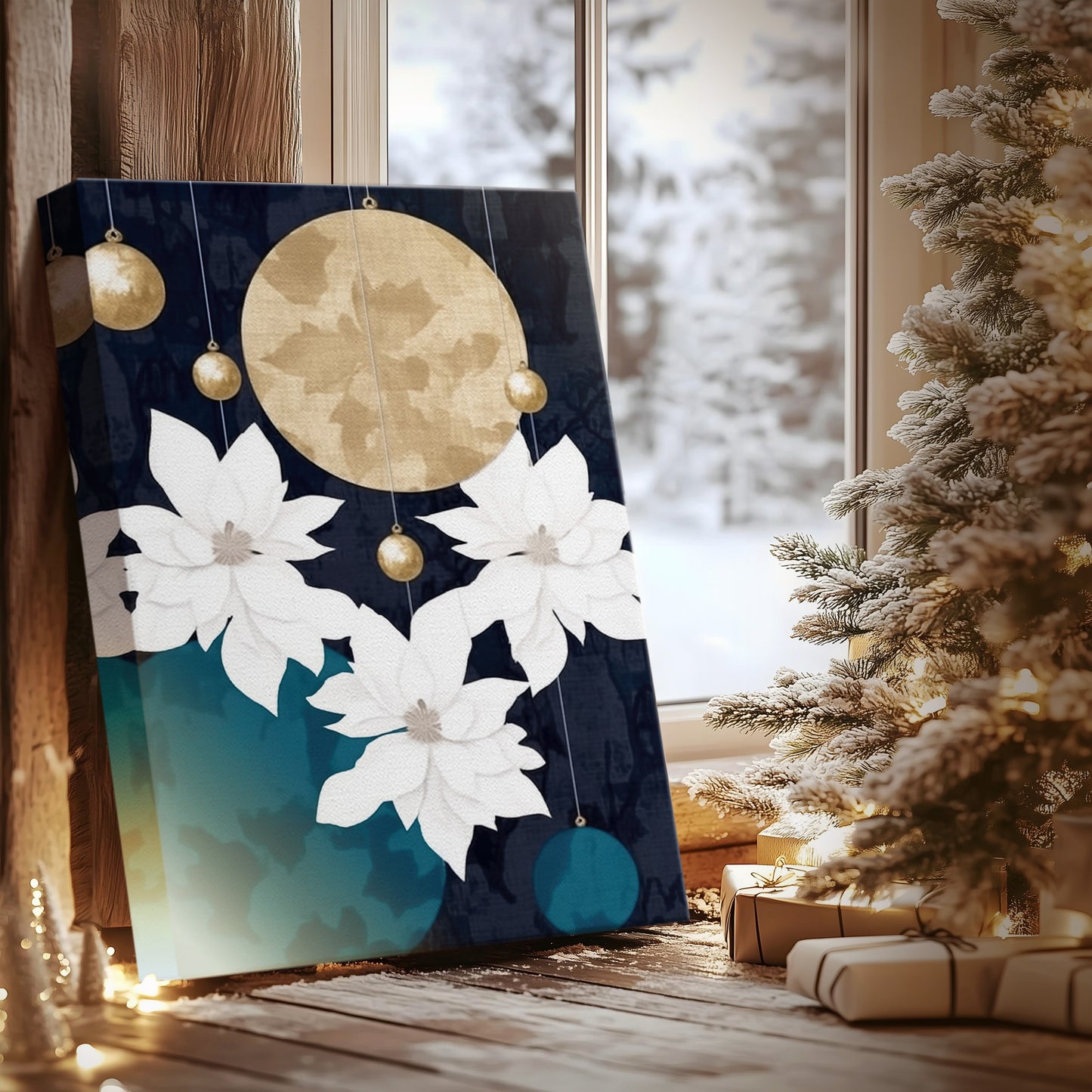 Pale Winter Evergreen at Midnight - Canvas Art Print