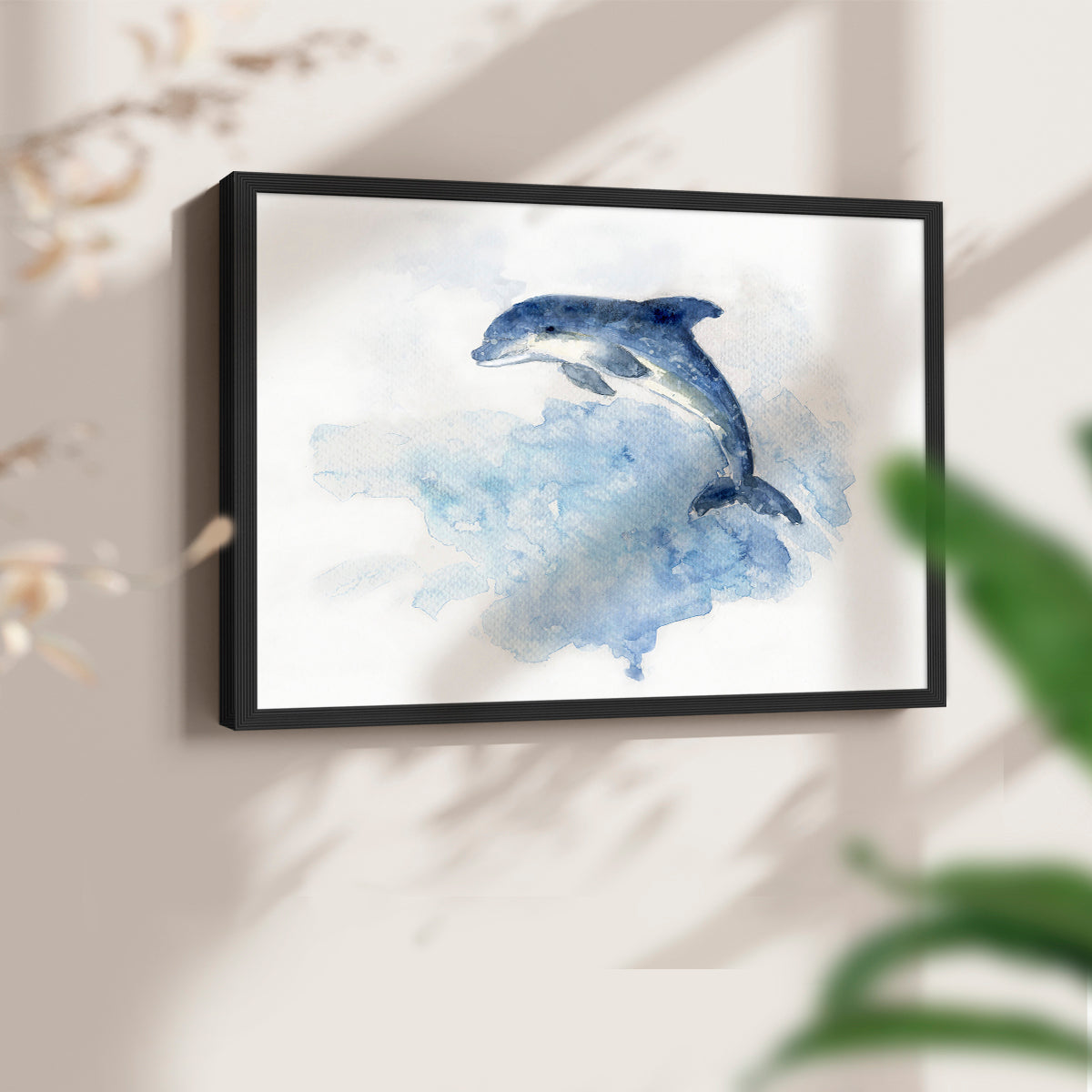 45574,dolphin,ocean,water,sunrise,jumping,coastal,serenity,artwork,watercolor,marine life,nature,tranquility,waves,blue,artwork frame,joyful,animal,beach,shores,wildlife,beauty,horizon,sea,playful,painting,aquatic,colorful,abstract,creative,outdoor,natural,landscape,decor,design,craftsmanship,inspiration,fluidity,movement,Re-stickable,Nautical & Beach