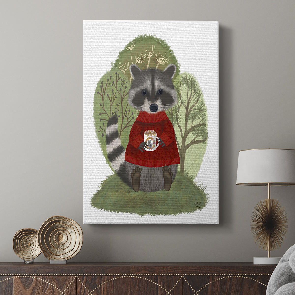 Hot Chocolate Raccoon - Canvas Art Print