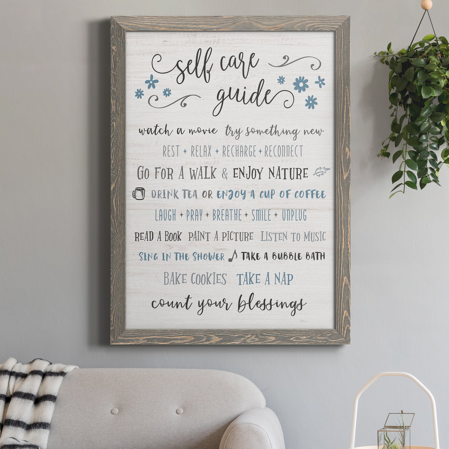 Guide to Self Care - Premium Canvas Framed in Barnwood - Ready to Hang