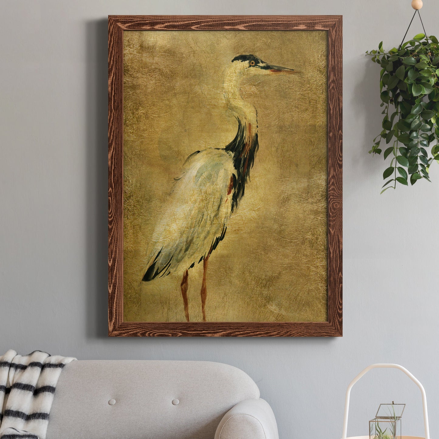 Gold Crane at Dusk I - Premium Canvas Framed in Barnwood - Ready to Hang