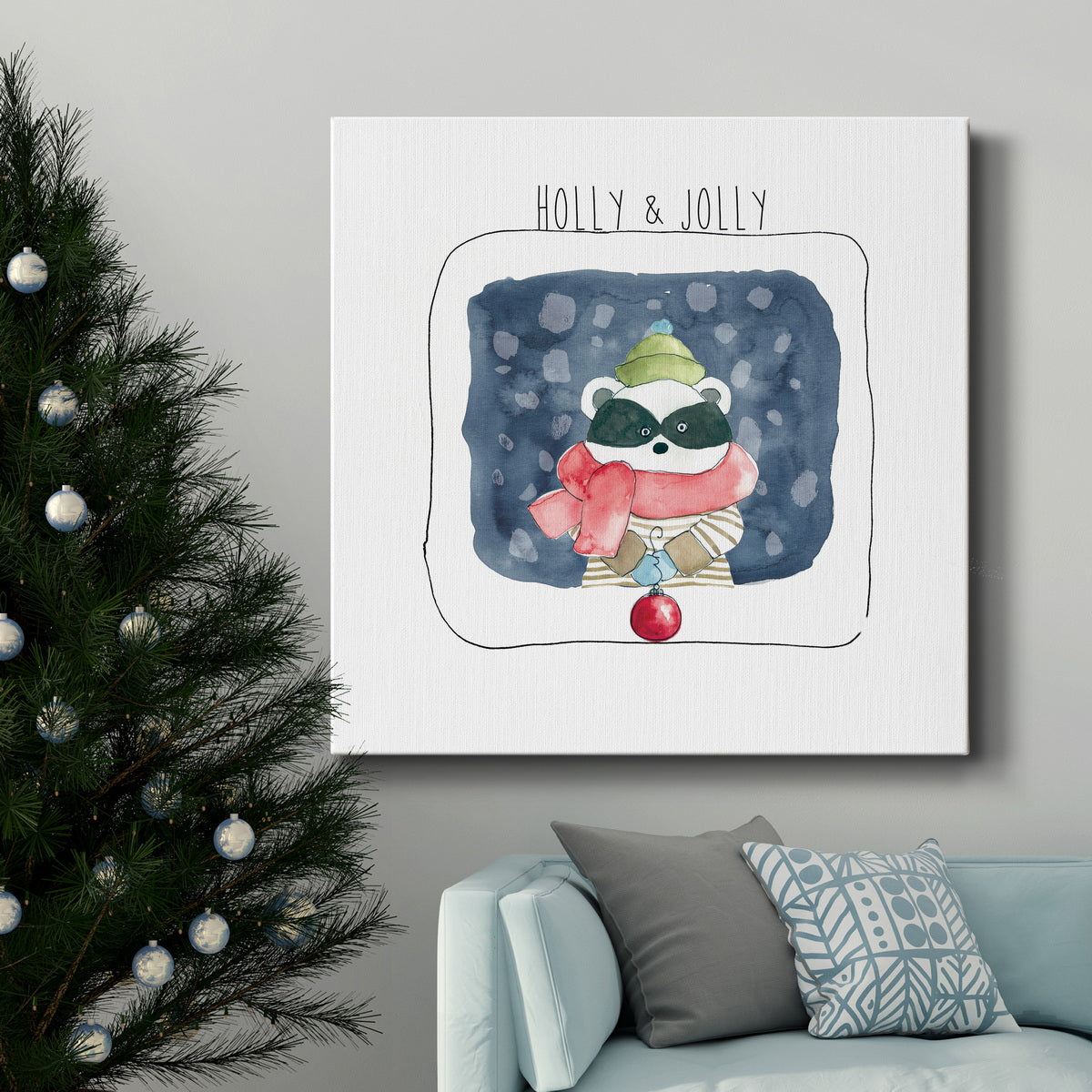 Christmas Raccoon-Premium Gallery Wrapped Canvas - Ready to Hang