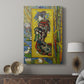 Canvas art print featuring a vivid composition with patterned background and contrast displayed in a modern interior space.