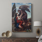 Canvas art print featuring a powerful figure with wings in a moody composition displayed in a modern interior space.