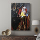 Canvas art print featuring a narrative scene with rich tones and interaction displayed in a modern interior space.