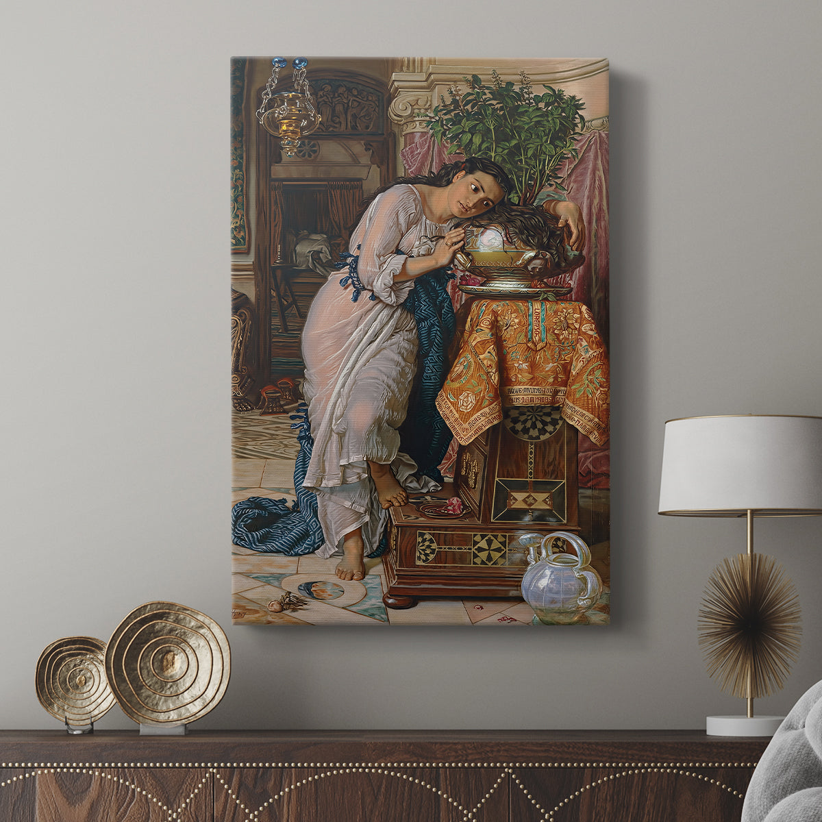 Canvas art print featuring a refined scene with soft light and emotional tone displayed in a modern interior space.