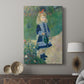 Canvas art print featuring a garden scene with a young girl in light-filled surroundings displayed in a modern interior space.