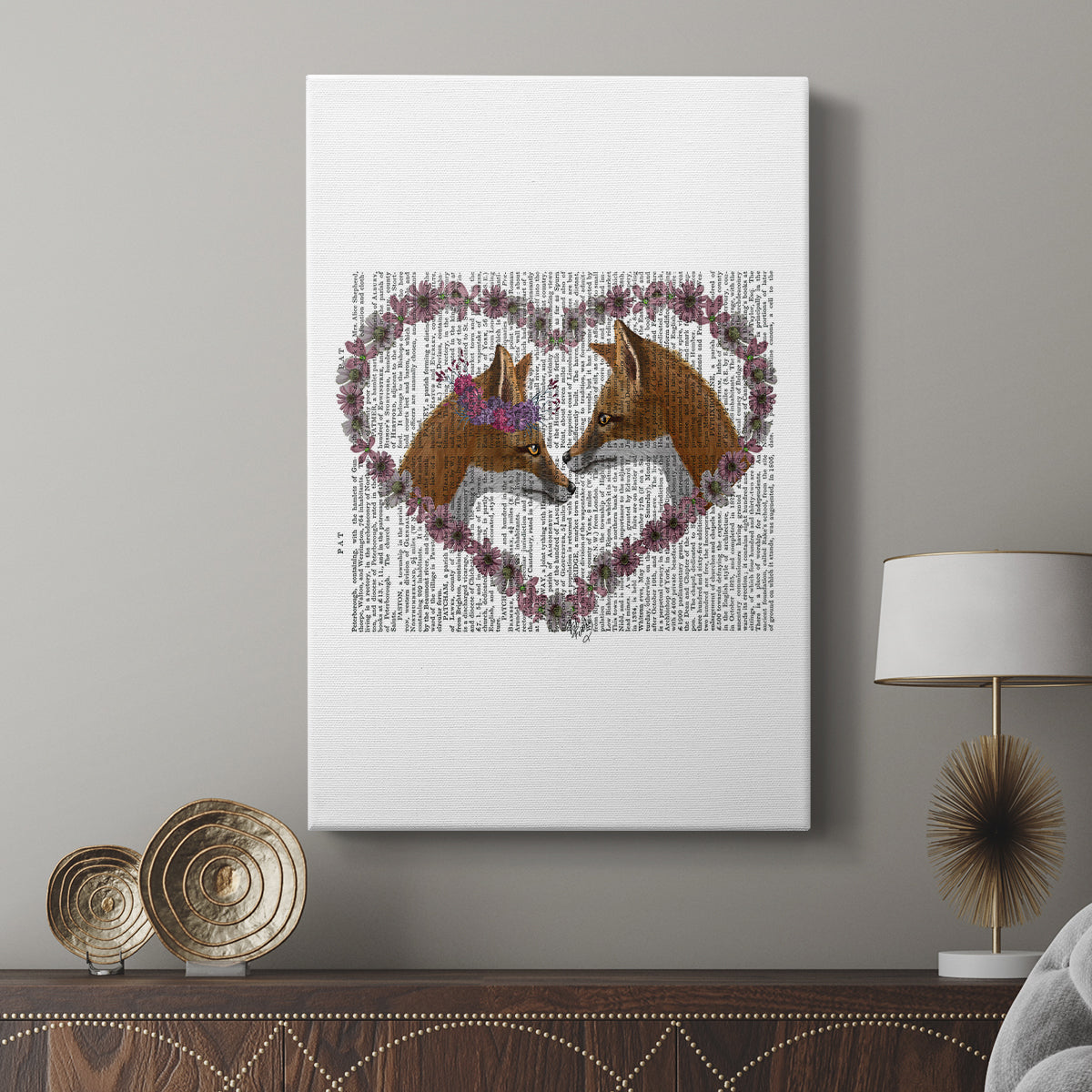 Foxes in Flowers - Canvas Art Print