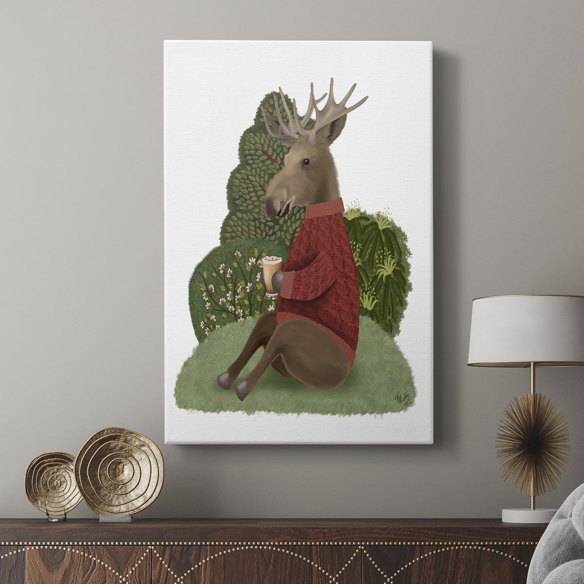 Latte Moose in Sweater - Canvas Art Print