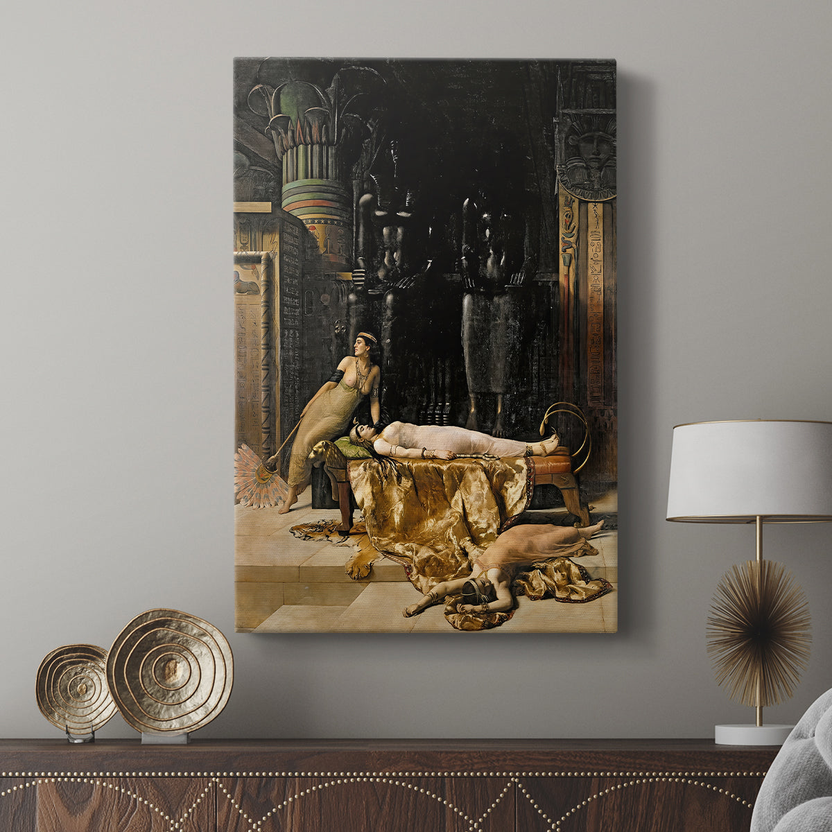 Canvas art print featuring a moody scene with soft light and strong contrast displayed in a modern interior space.