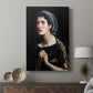 Canvas art print featuring a narrative portrait with rich tones and focused gaze displayed in a modern interior space.