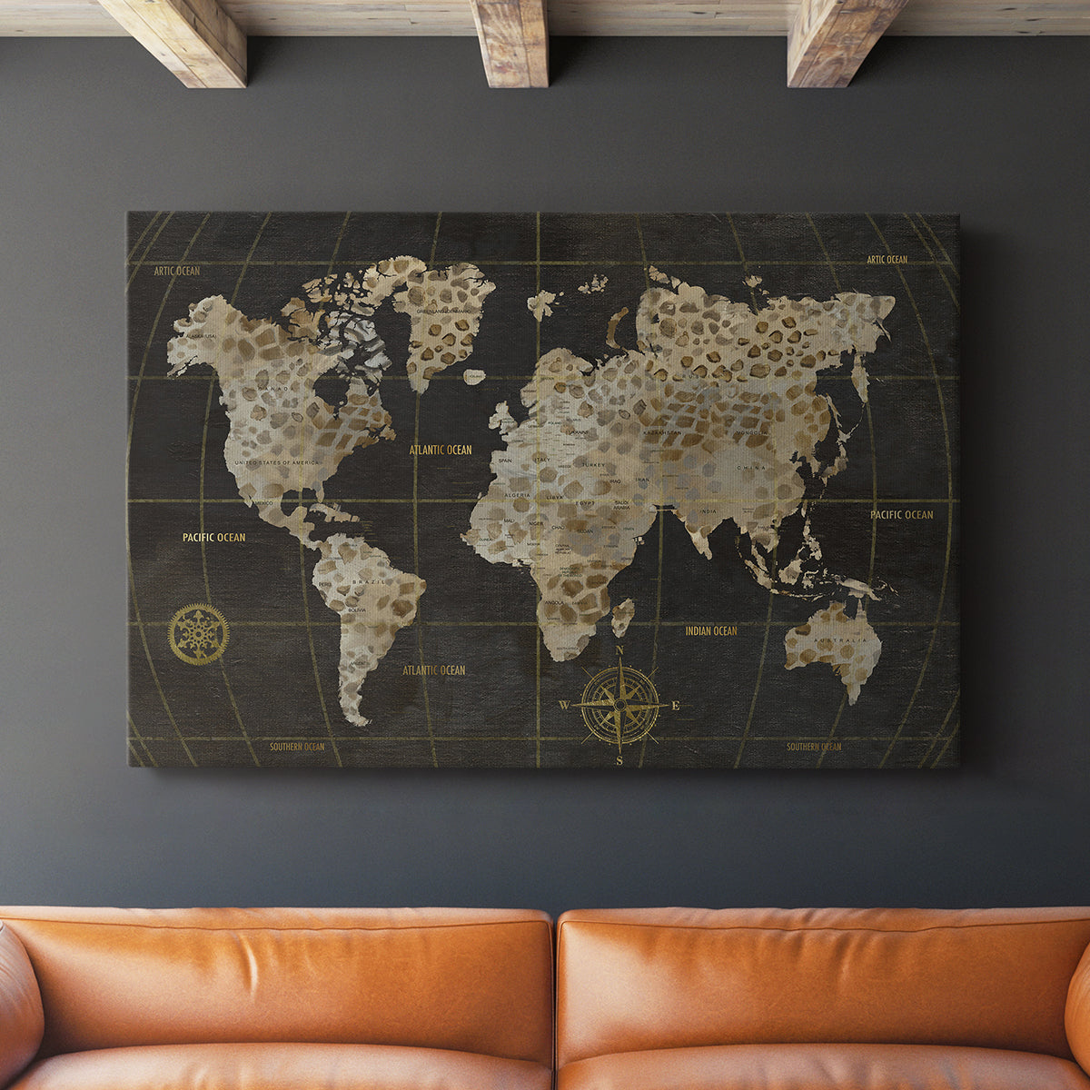 Safari World Map - Canvas Art Print