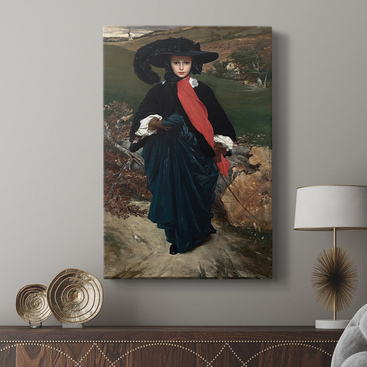 Canvas art print featuring a refined portrait with delicate features and smooth tones displayed in a modern interior space.