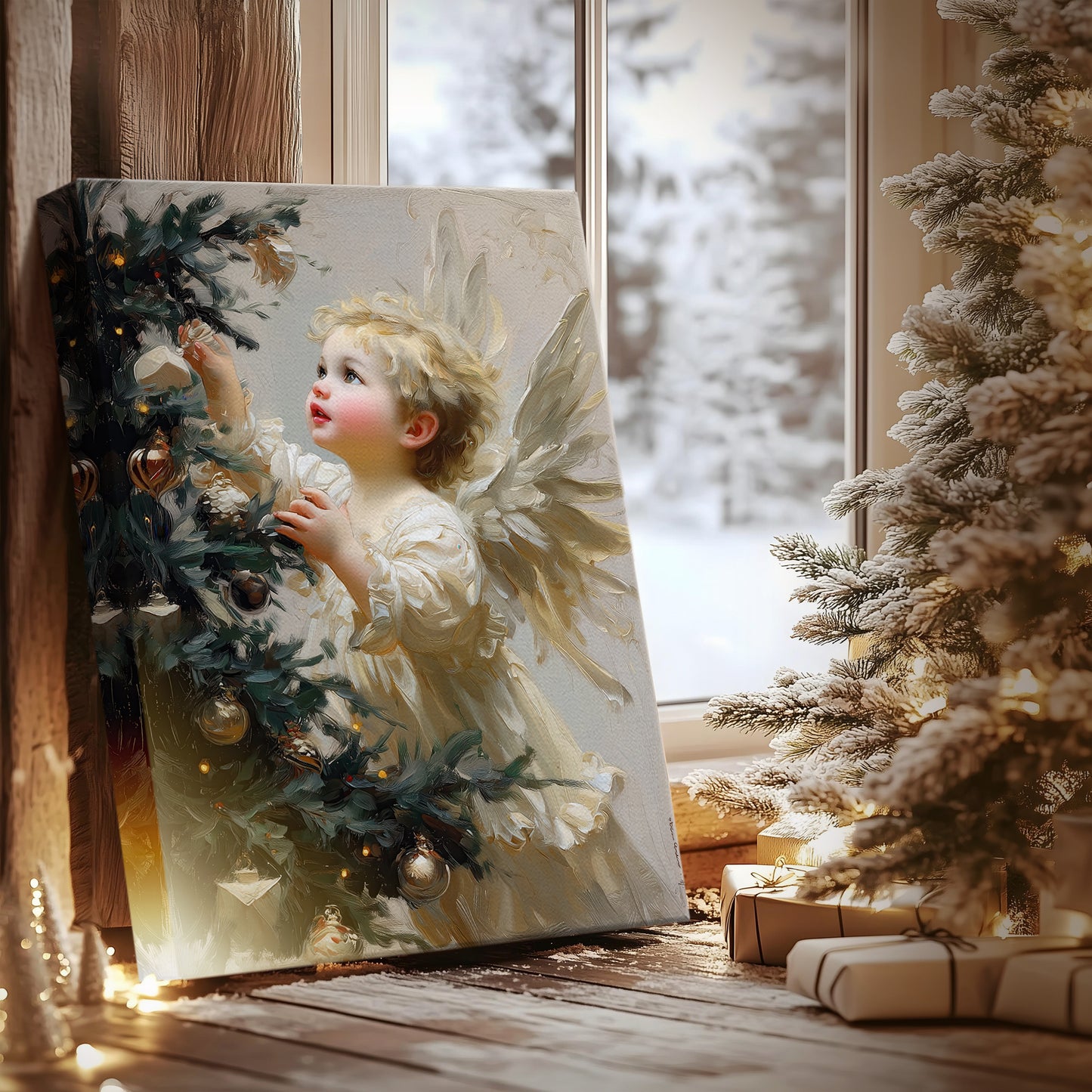 Candlelit Mistletoe Green - Canvas Art Print