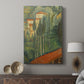 Canvas art print featuring a stylized countryside scene with bright colors and abstracted forms displayed in a modern interior space.