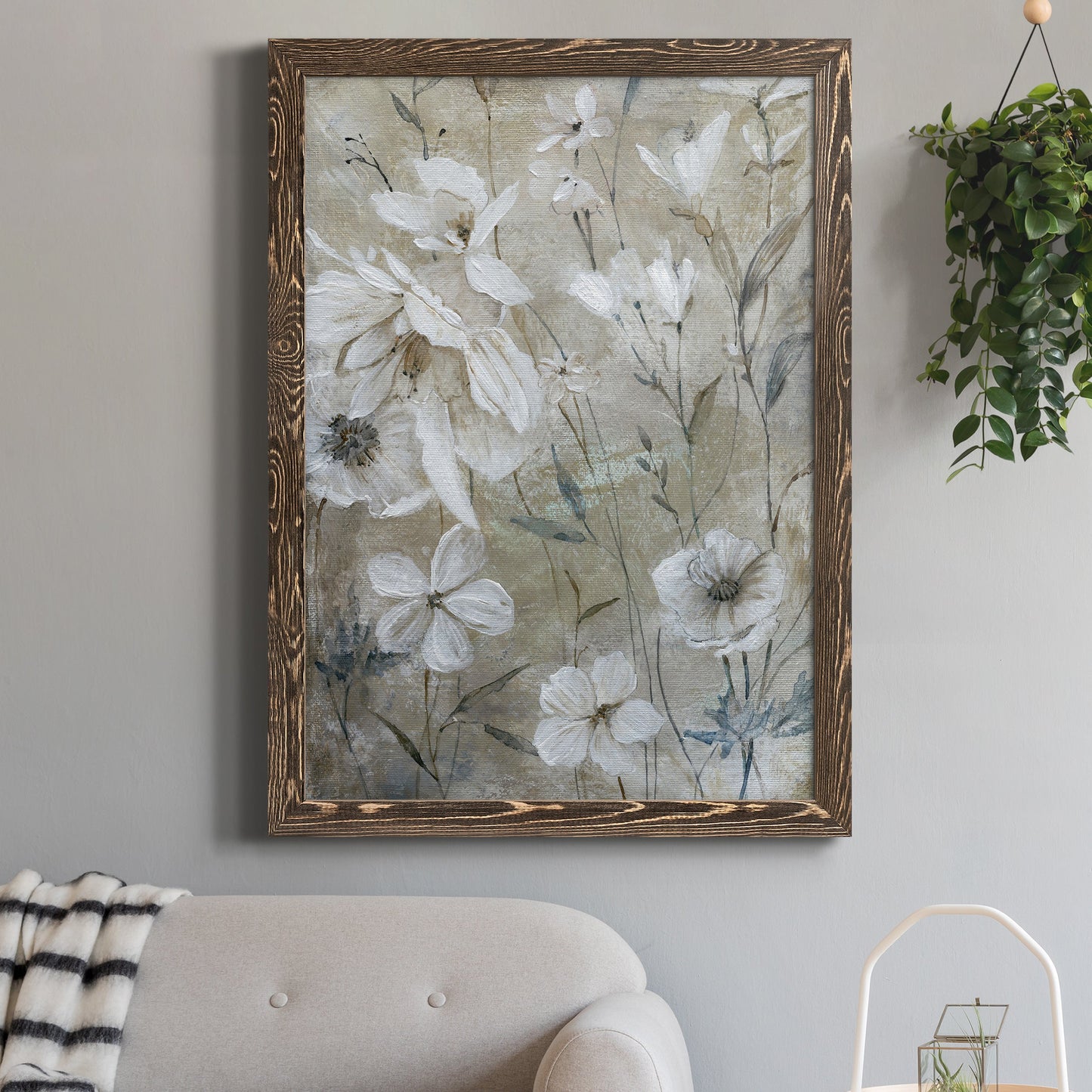 Wildflower Whites - Premium Canvas Framed in Barnwood - Ready to Hang