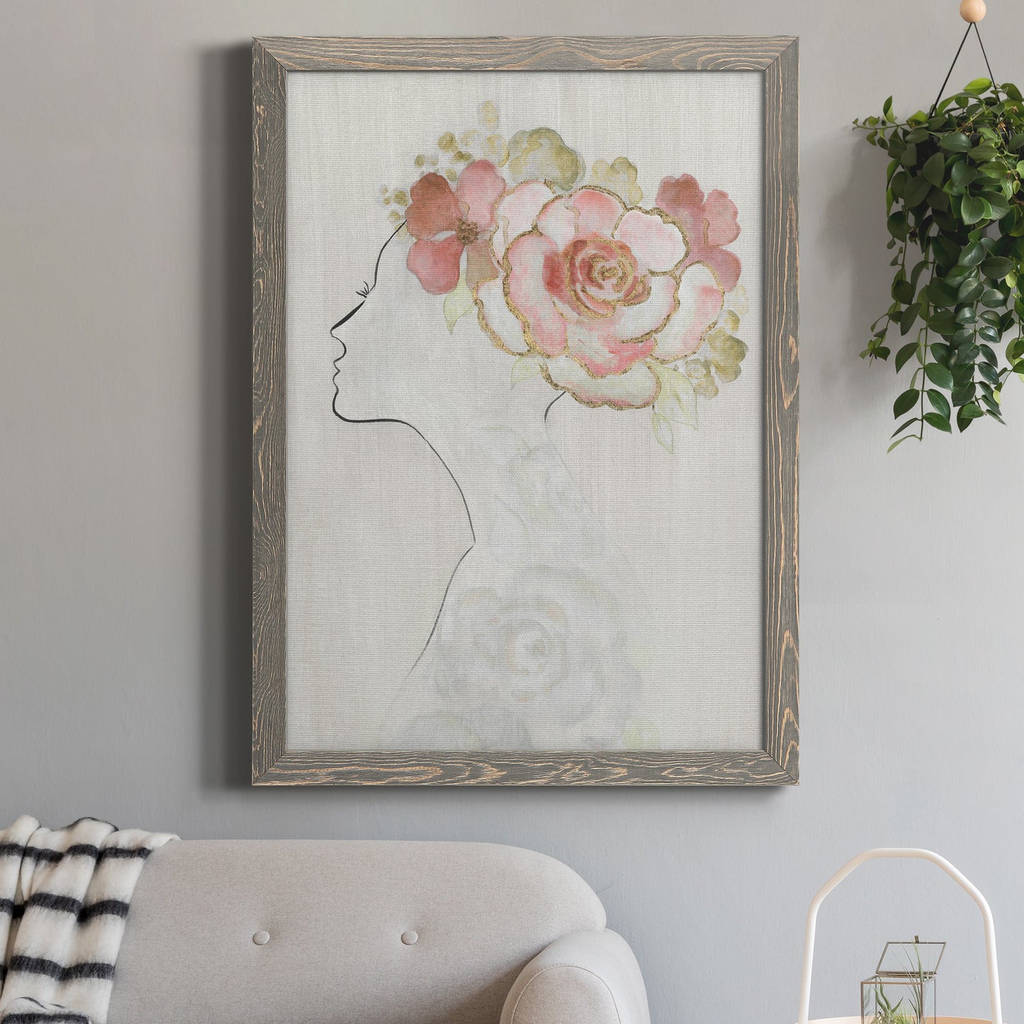 Fashion Floral Silhouette II - Barnwood Framed Canvas Print