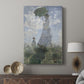 Canvas art print featuring a light-filled outdoor portrait with movement and airy tones displayed in a modern interior space.