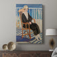 Canvas art print featuring a bright composition with a figure and coastal background displayed in a modern interior space.