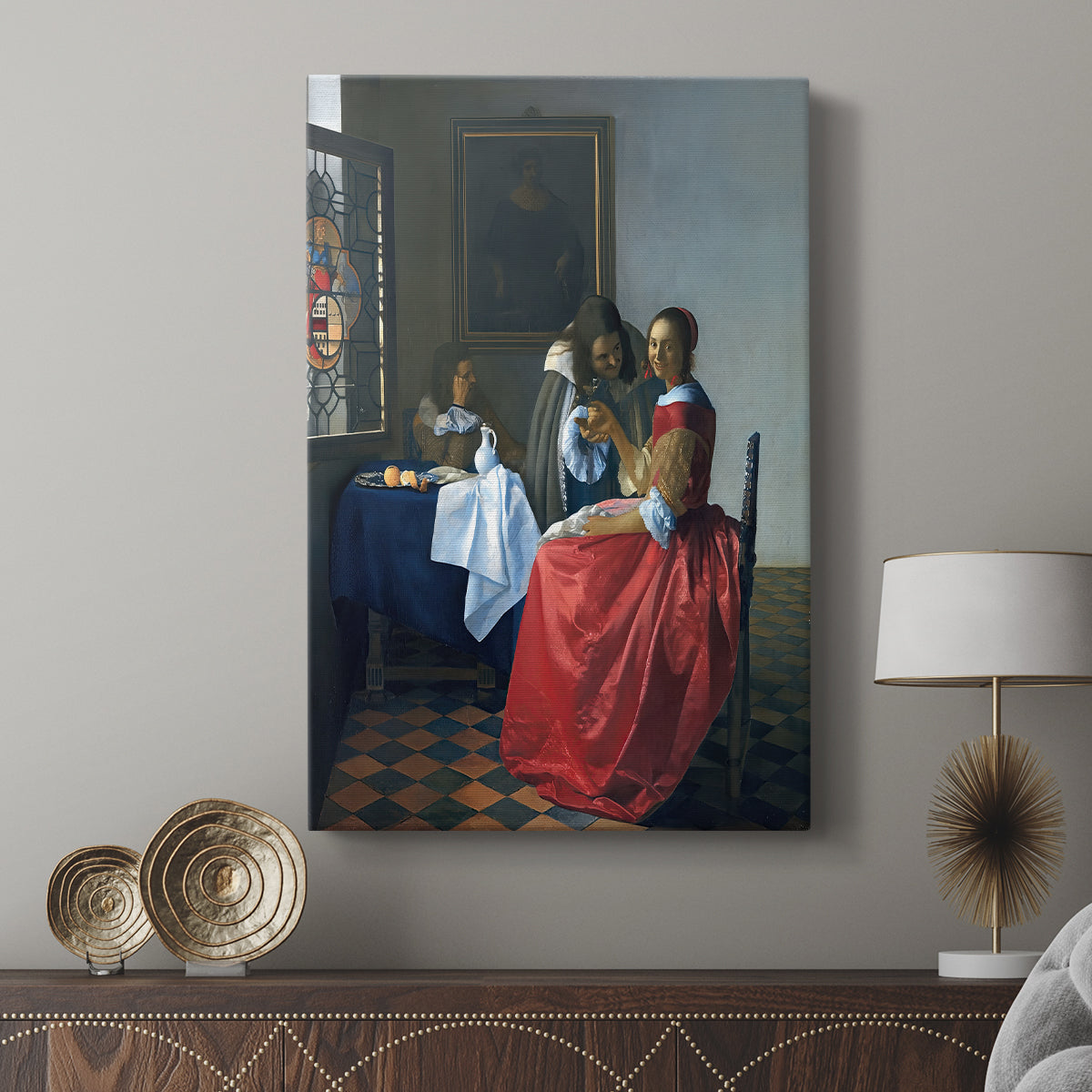 Canvas art print featuring a refined composition with subtle interaction and detail displayed in a modern interior space.