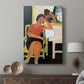 Canvas art print featuring a stylized interior with bright tones against deep black displayed in a modern interior space.