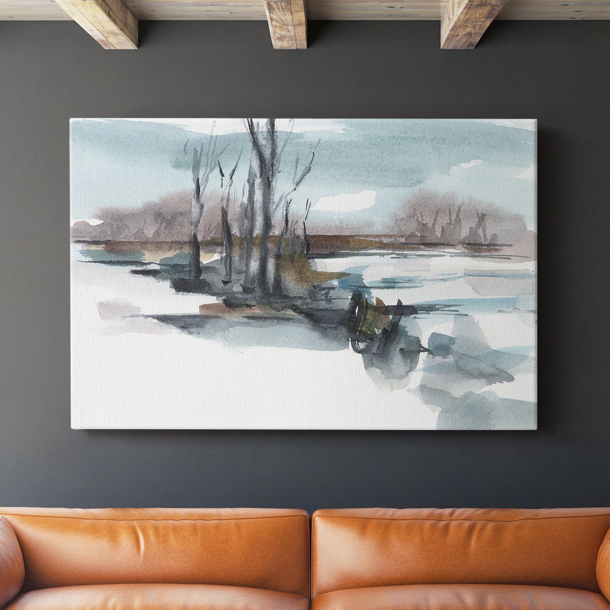 Winter Stream Watercolor II - Canvas Art Print