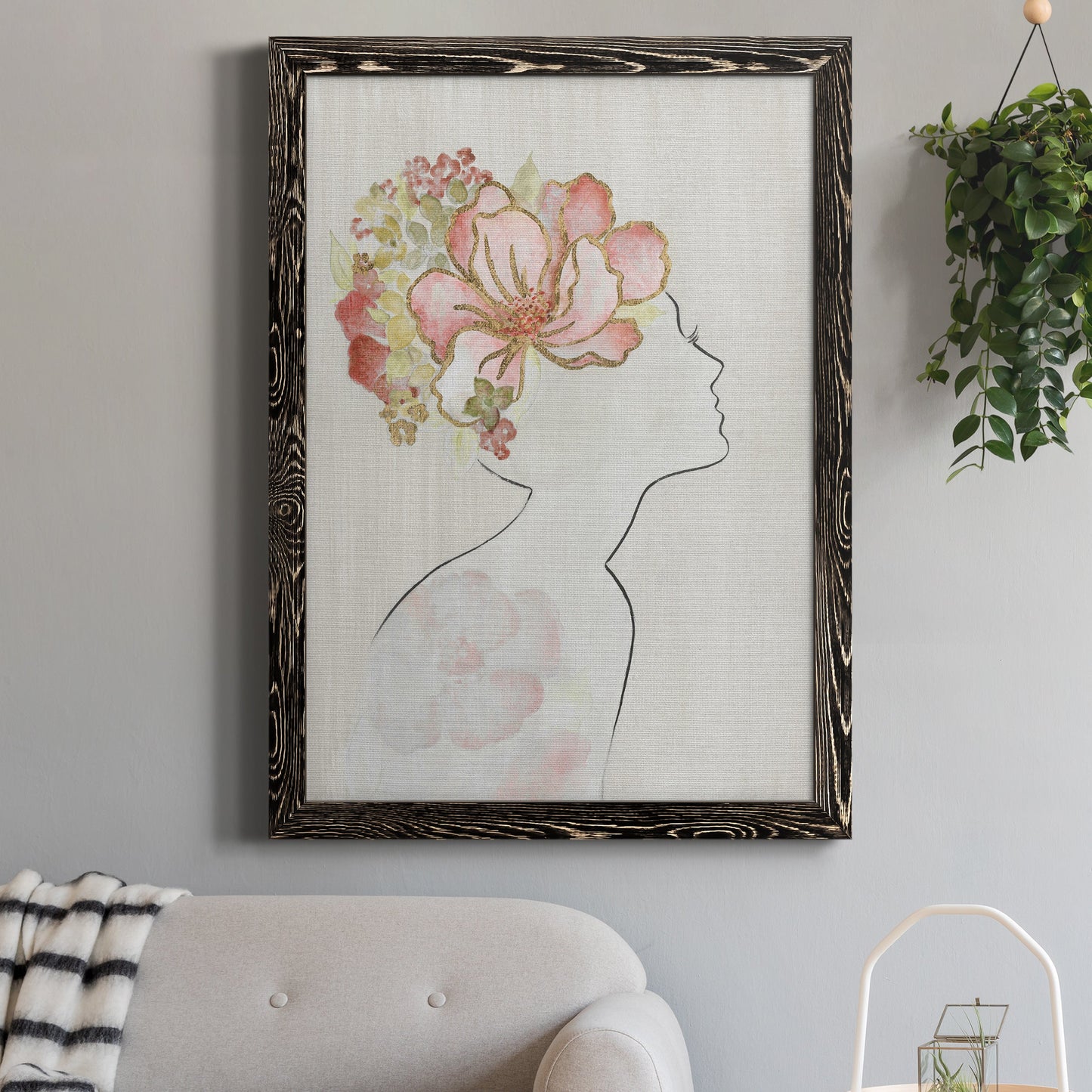 Fashion Floral Silhouette I - Barnwood Framed Canvas Print