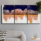 Three-panel canvas wall art featuring panoramic treeline landscape photograph, displayed in a modern living room above a sofa.