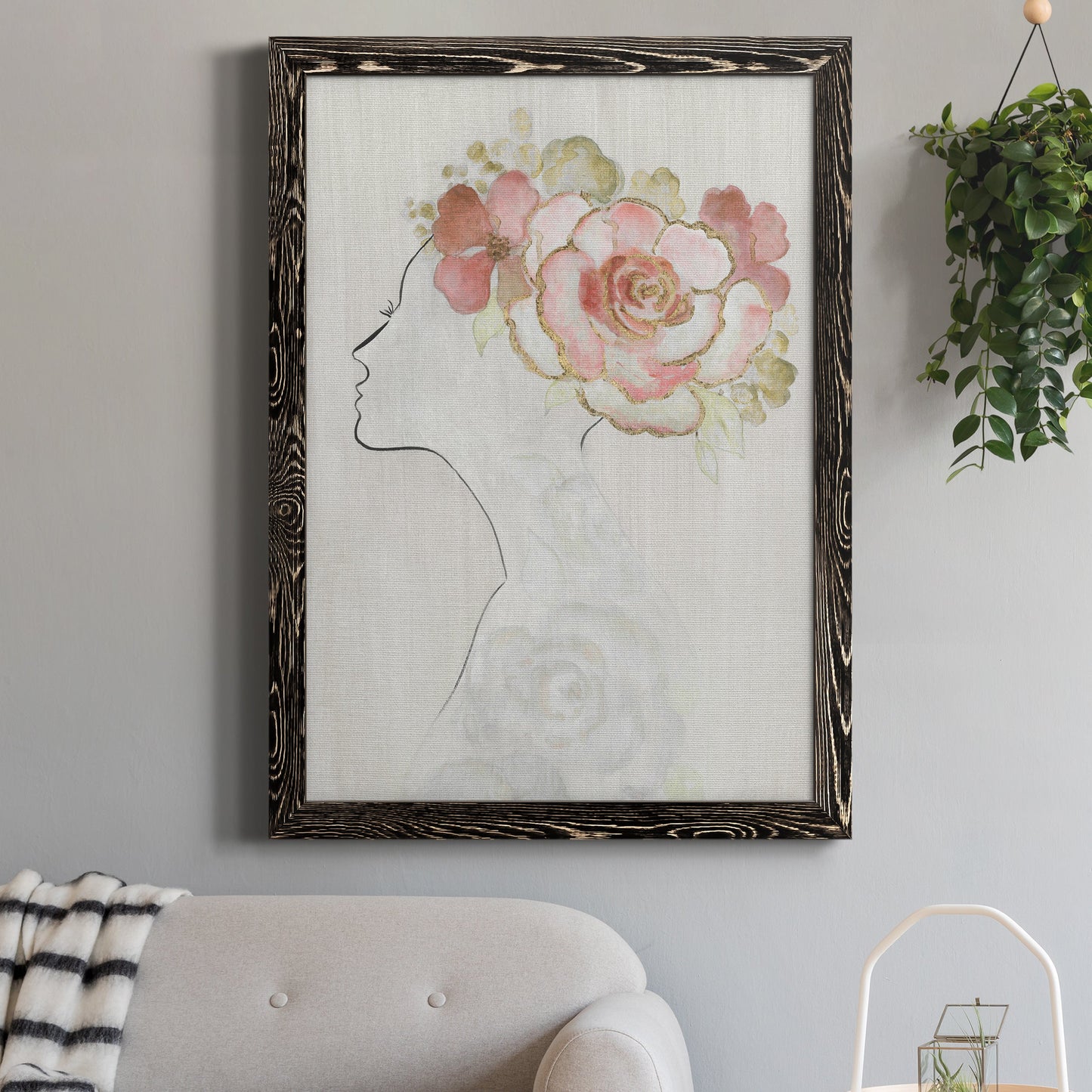 Fashion Floral Silhouette II - Barnwood Framed Canvas Print