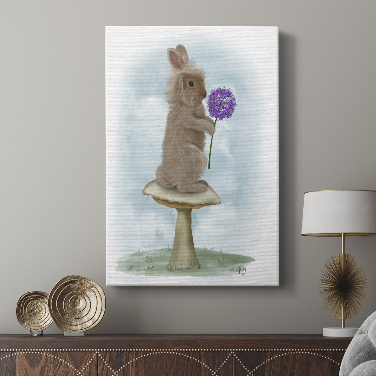 Rabbit and Agapanthus - Canvas Art Print