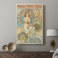 Canvas art print featuring a stylized advertisement with a female figure and coastal theme displayed in a modern interior space.