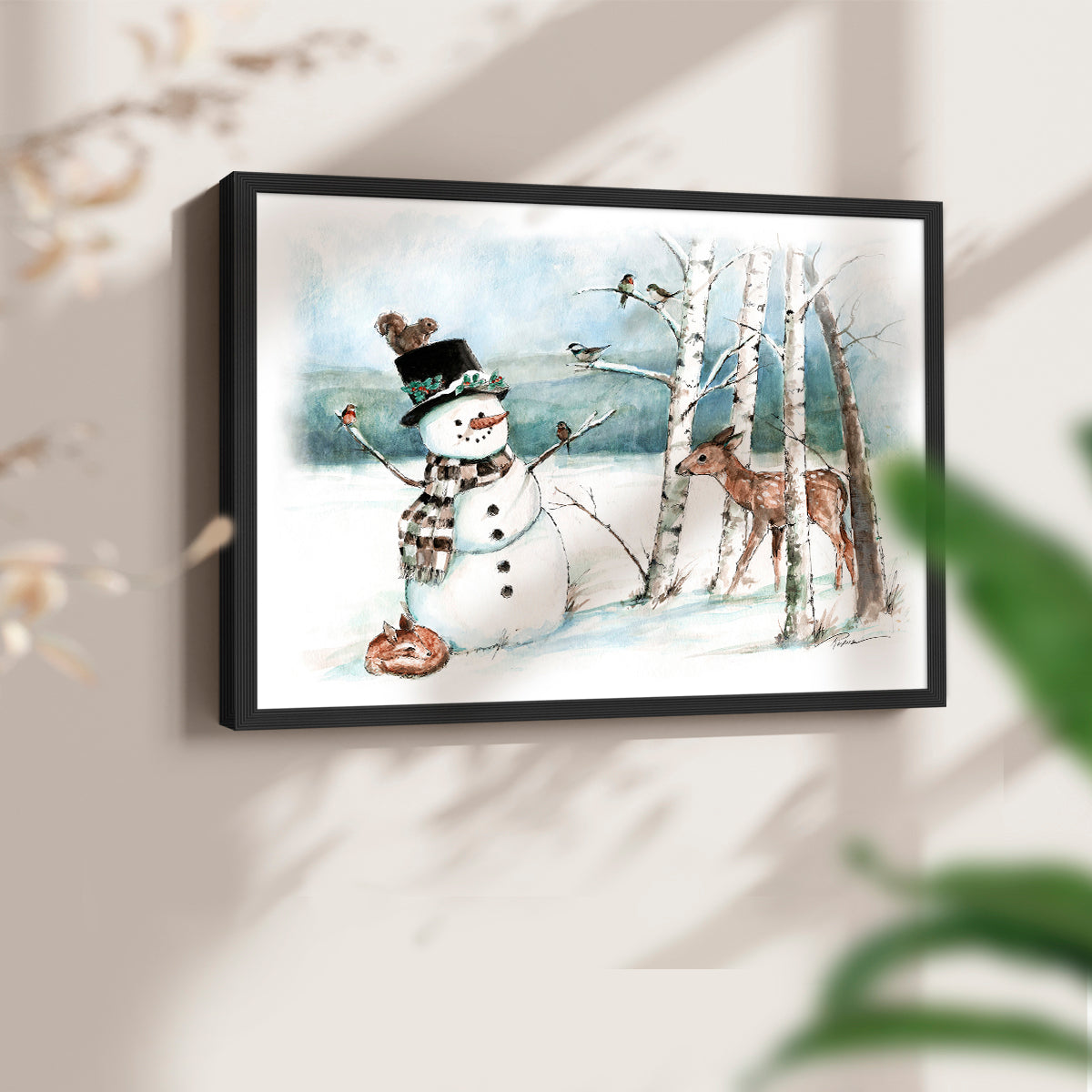 42975,snowman,deer,winter,forest,snowy landscape,birds,birch trees,scarf,top hat,wildlife,nature,frost,season,serene,animal,frosty,woodlands,frozen,cold,playful,outdoors,charming,magical,landscape art,whimsical,fauna,friendly,wildlife observation,tranquility,country scene,illustration,snowflakes,seasonal,heritage,woodland creatures,holiday,scenic,peaceful,natural beauty,art,Re-stickable,Landscape & Nature