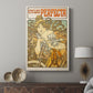 Canvas art print featuring a stylized poster with a female figure and mechanical motif displayed in a modern interior space.