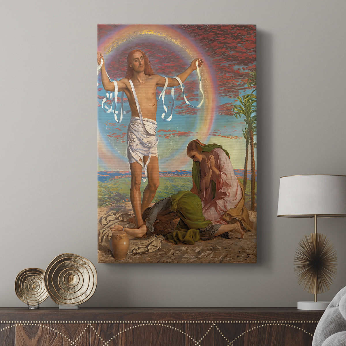 Canvas art print featuring a classical scene with balanced form and gentle contrast displayed in a modern interior space.