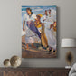 Canvas art print featuring a lively seaside scene with flowing garments and wind displayed in a modern interior space.