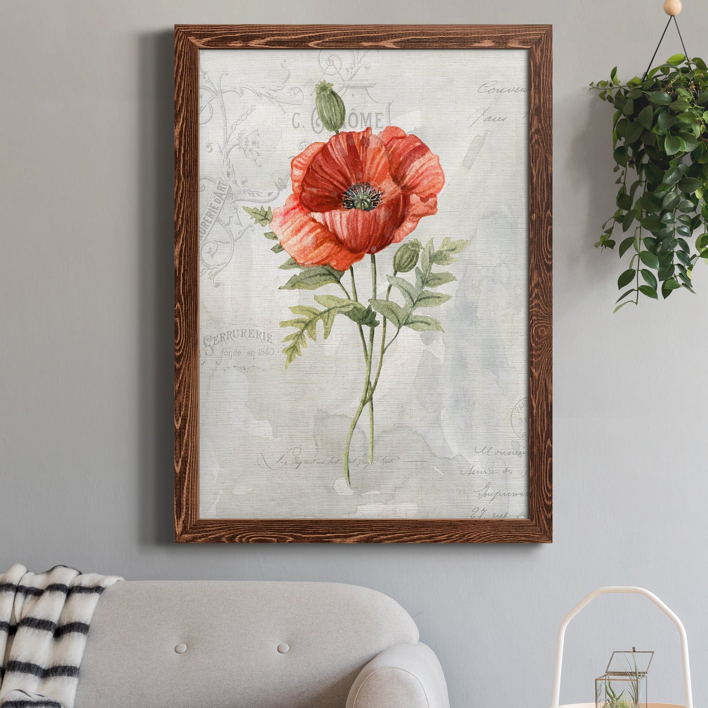 Linen Poppy - Premium Canvas Framed in Barnwood - Ready to Hang