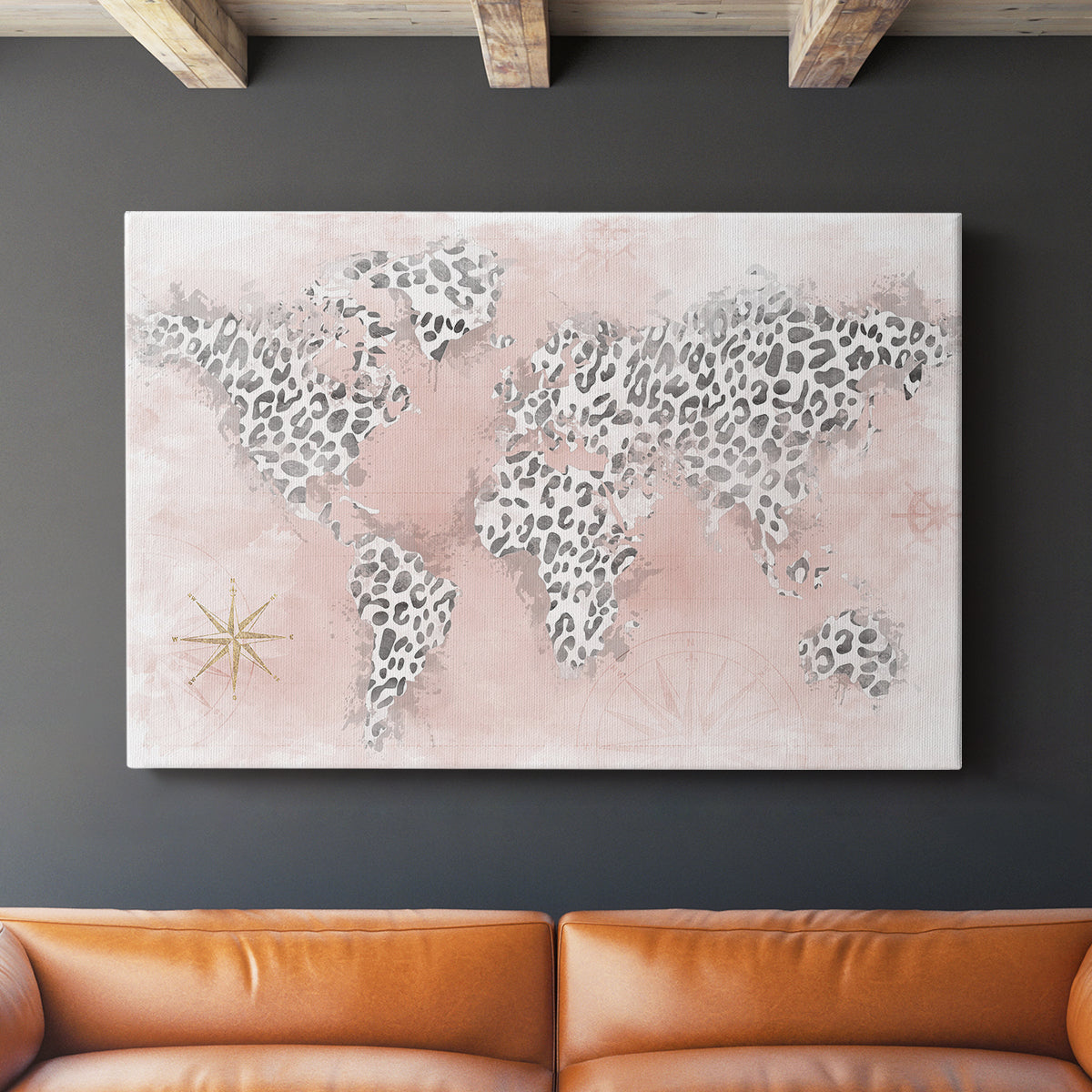 Pink Cheetah Map - Canvas Art Print