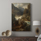 Canvas art print featuring a scenic view with cascading water and forested slopes displayed in a modern interior space.