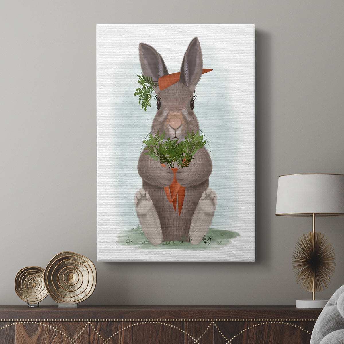 Rabbit Carrot Hug - Canvas Art Print