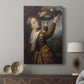 Canvas art print featuring a composed portrait with fruit and gentle shading displayed in a modern interior space.