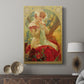 Canvas art print featuring a decorative figure framed by intricate patterns displayed in a modern interior space.