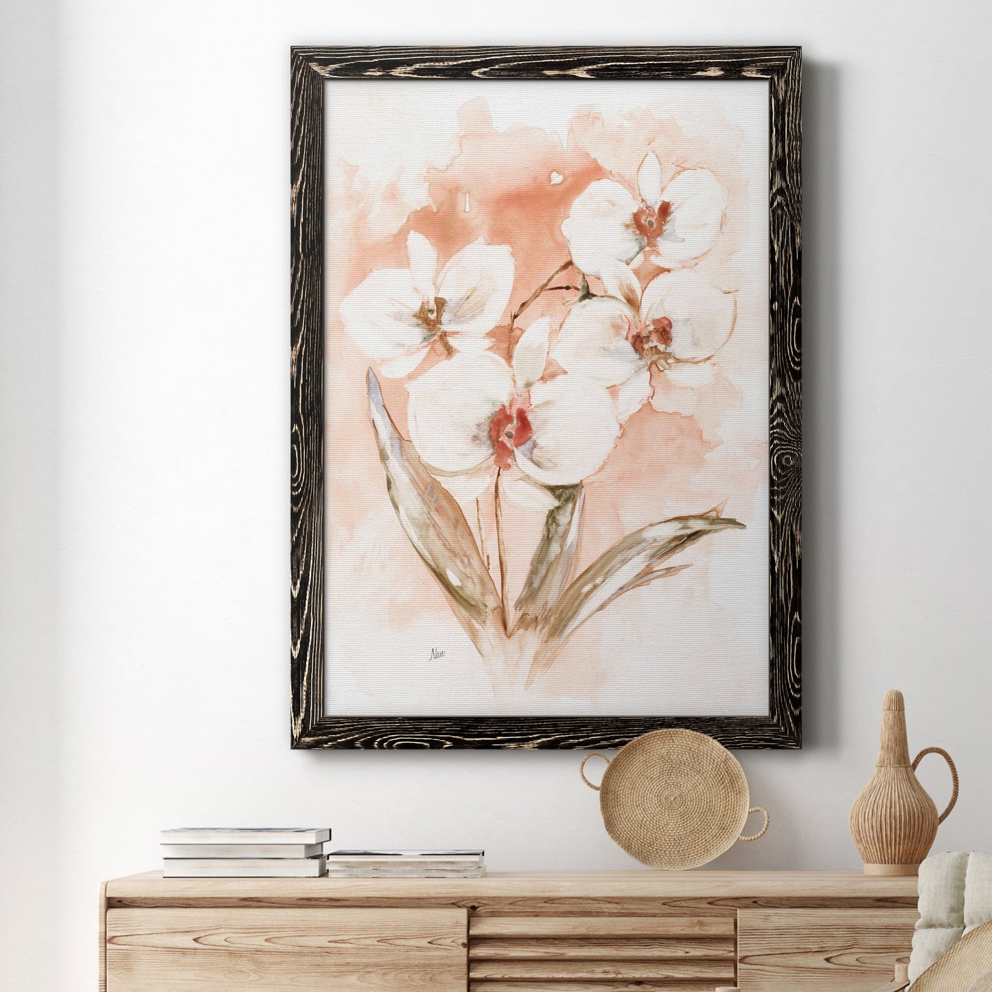 White and Coral Orchid I - Premium Canvas Framed in Barnwood - Ready to Hang