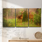 Three-panel canvas wall art featuring resting animals in open field, displayed in a minimalist living room above a console table.