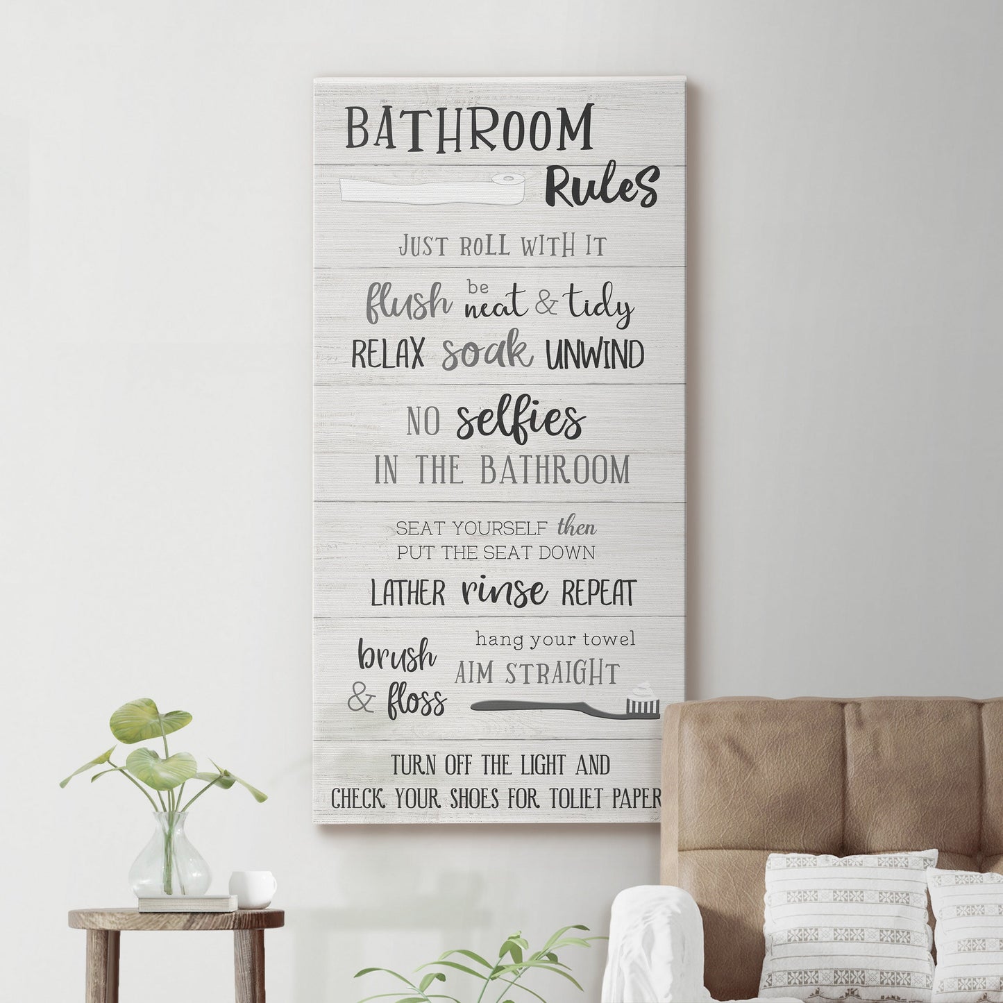 Bathroom Rules - Premium Gallery Wrapped Canvas - Ready to Hang