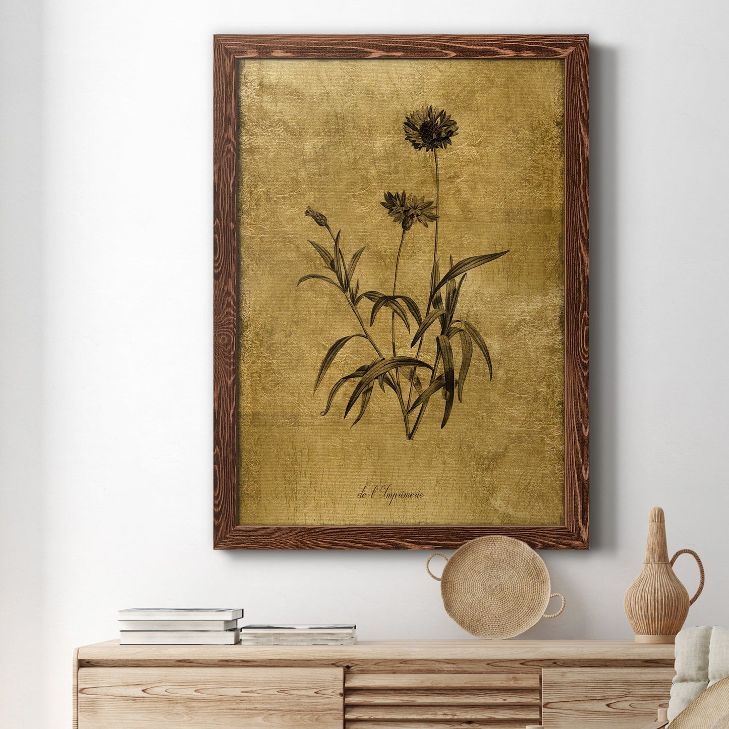 Gold Sketch Botanical I - Premium Canvas Framed in Barnwood - Ready to Hang