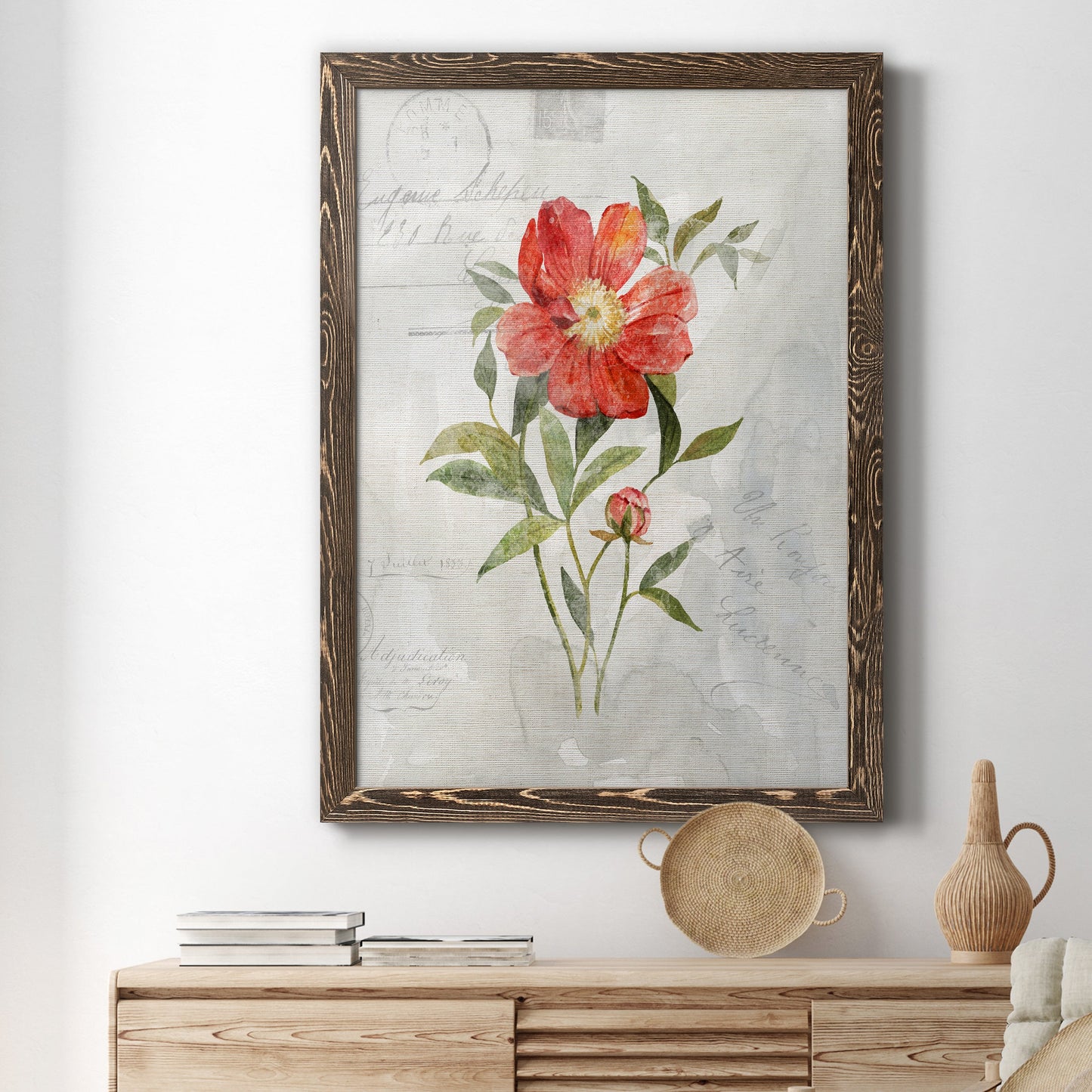 Linen Peony - Premium Canvas Framed in Barnwood - Ready to Hang