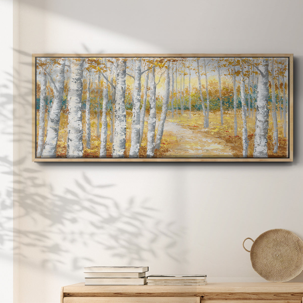Birch Path I - Floater Framed Canvas Print