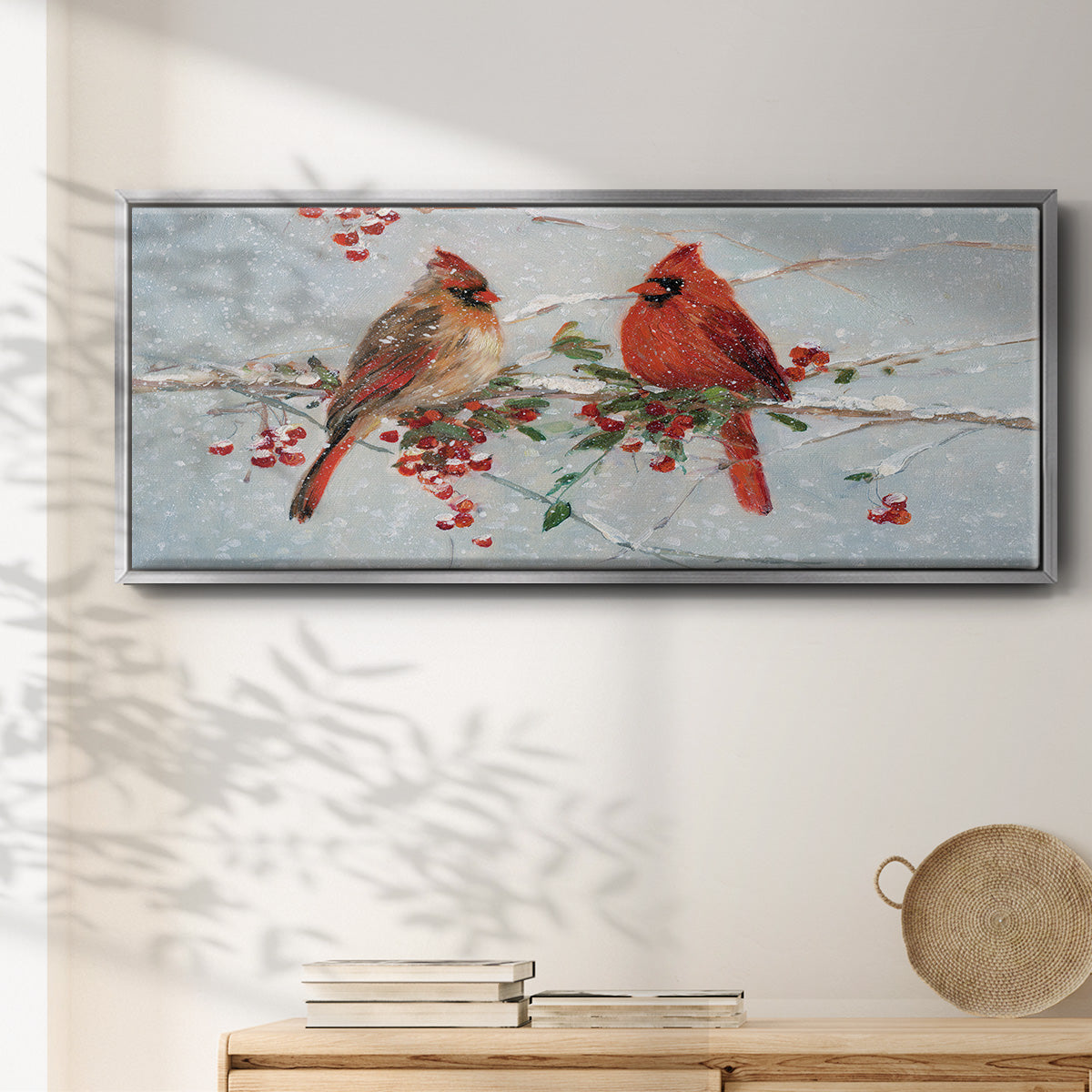 Cardinals in Winter - Floater Framed Canvas Print